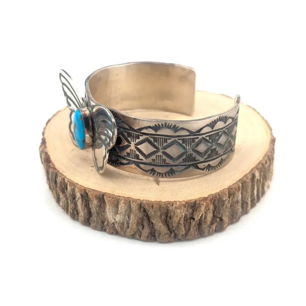 Navajo Cuff Bracelet Handmade‎ Butterfly Native American Turquoise Silver sz 7** - Picture 9 of 10
